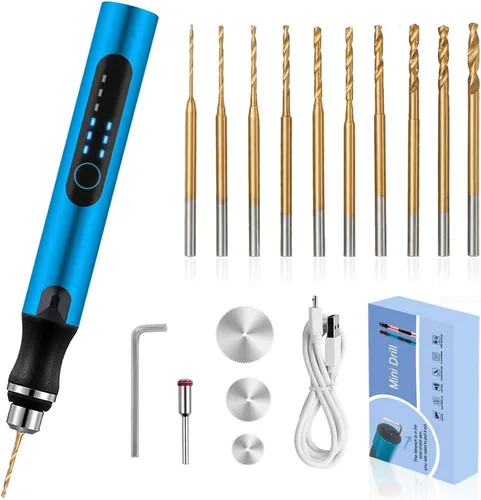 Mini taladro inalámbrico de 3 velocidades con 8 brocas pequeñas, taladro eléctrico de mano recargable con mordaza, juego de brocas de resina para