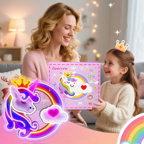 Miniatura 7 de Letrero de neón de unicornio para decoración de pared, 10 luces de neón de arco iris ajustables y regulables de colores para habitación de niñas
