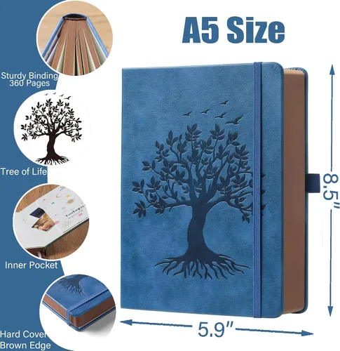 Miniatura 3 de ZXHQ Cuadernos A5 de 360 páginas rayadas con bolígrafo, diarios para mujeres y hombres, diseño de árbol de la vida, bolsillo interior fino con borde