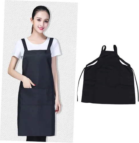 Miniatura 7 de SECFOU Delantal de servicio negro para mujer, delantal de cocina ajustable, delantal ajustable con babero
