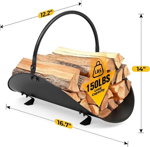 Miniatura 2 de AMAGABELI GARDEN & HOME Soporte para Troncos de Chimenea Interior Soporte de Cesta de Leña Portador Estante de Metal para Madera Rack para Leña
