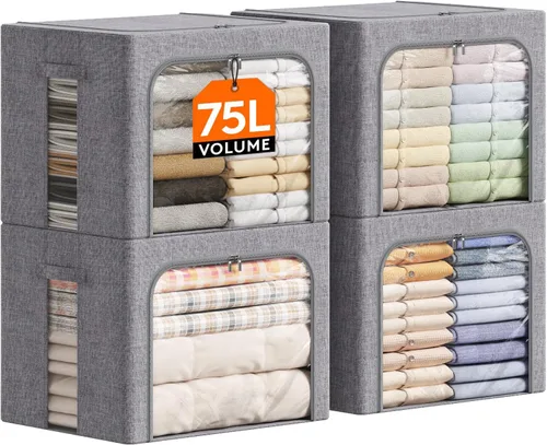 Miniatura 17 de Lifewit Contenedores de almacenamiento de ropa con marco de metal, caja de almacenamiento apilable, contenedores plegables de almacenamiento de ropa