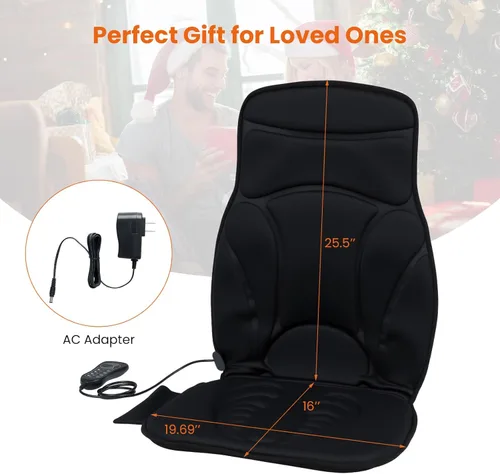 Miniatura 4 de Giantex Masajeador de espalda para silla, almohadilla térmica para silla de masaje con 10 áreas de vibración, 5 modos, 3 velocidades y temporizador