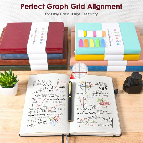 Miniatura 5 de Agenda OFFIGIFT de papel gráfico, 312 páginas numeradas A5 de tapa dura de cuero, cuaderno de papel de cuadrícula de 100gsm sin sangría con páginas