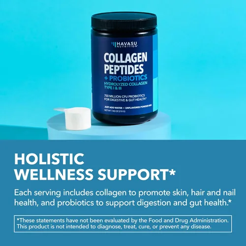 Miniatura 5 de Polvo de péptidos de colágeno con probióticos - Alimentado con pasto hidrolizado tipo I y III para la salud del cabello, la piel y las uñas
