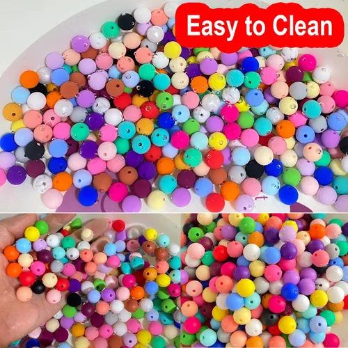 Miniatura 3 de 600 cuentas de silicona, cuentas redondas de silicona de 0.472 pulgadas a granel para hacer llaveros, 30 colores, cuentas focales de silicona