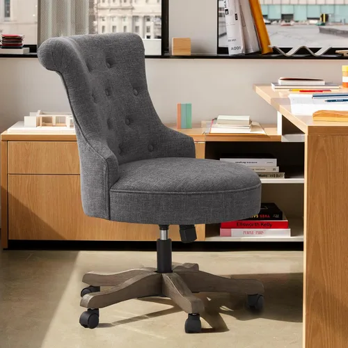 Miniatura 4 de HUIMO Silla de oficina en casa, silla de escritorio tapizada sin brazos con ruedas, altura ajustable, silla de escritorio para computadora con patas