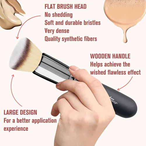 Miniatura 4 de Bueart Design Brocha de maquillaje para base de pulido de parte superior plana, ultra suave, densa, Kabuki, cepillo de maquillaje para líquido