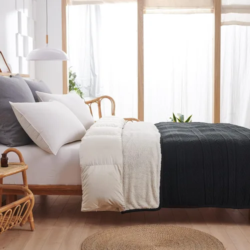Miniatura 4 de Longhui bedding Manta de punto trenzado acrílico negro de 50 x 63 pulgadas, gruesa, suave, grande, acogedora manta de forro polar de punto