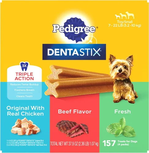 Miniatura 12 de Pedigree Dentastix - Golosinas para perros de raza pequeña y juguete, originales con pollo real, bolsa de 14 onzas (58 golosinas)