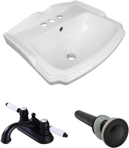 Cloakroom - Fregadero de baño pequeño de 19 pulgadas de ancho para montaje en pared blanca, lavabo de porcelana resistente, protector contra
