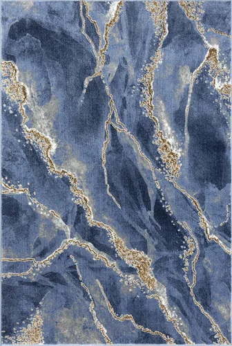 Miniatura 2 de Abani Alfombra contemporánea azul y dorado metálico de 4 x 6 pies, no se desprende, alfombra moderna con estampado de mármol para comedor