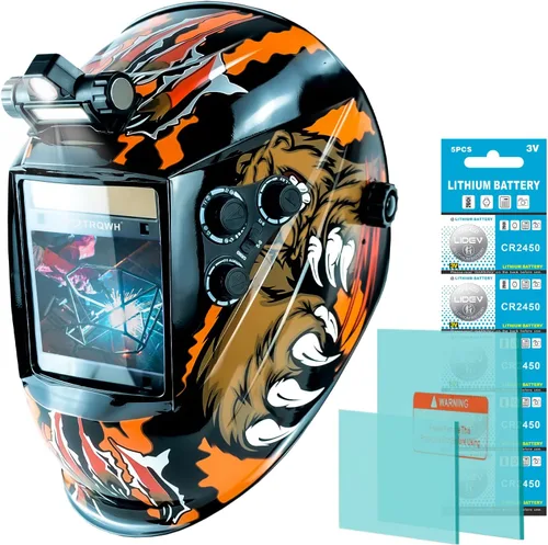 Miniatura 10 de TRQWH Casco de soldadura con vista grande 3.94" x 3.15" con oscurecimiento automático, capucha de soldadura con luz LED, energía solar, color real