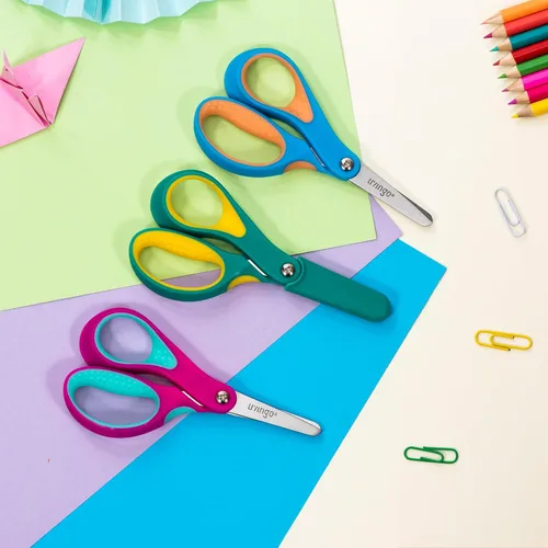 Miniatura 3 de LIVINGO Tijeras para zurdos para niños: Tijeras de punta redonda de seguridad para niños pequeños, para manualidades escolares, corte de papel