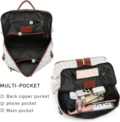 Miniatura 46 de MKP COLLECTION Mochila de moda para mujer, bolsa convertible grande para mujer, mochila de viaje, bolsa de hombro, juego de 2 piezas con borla, Beige