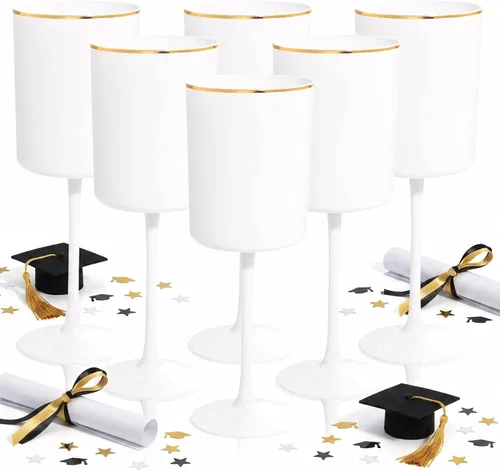 Miniatura 13 de Ciaell Paquete de 6 copas de vino de plástico azules de 10 onzas con tallo – Copas de vino desechables para fiestas, bodas, piscina, aire libre
