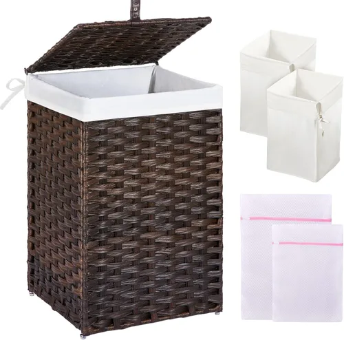 Miniatura 20 de Greenstell Cesta de ropa sucia con tapa, cesta de ropa de 60L con 2 bolsas de forro extraíbles y 2 bolsas de malla para lavandería, cesta de ropa