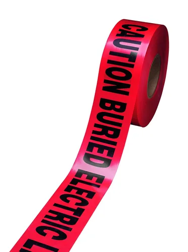 3M Buried Barricade Tape 303, con texto "CAUTION BURIED ELECTRIC LINE BELOW", 3 pulgadas x 300 pies, rojo, cinta de advertencia, paquete de 1 rollo