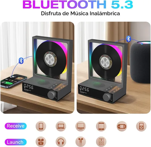 Miniatura 3 de HOTT - Reproductor de CD portátil, reproductores de CD retro Bluetooth 5.3 para el hogar, reproductor de música con altavoz de alta fidelidad, 4000