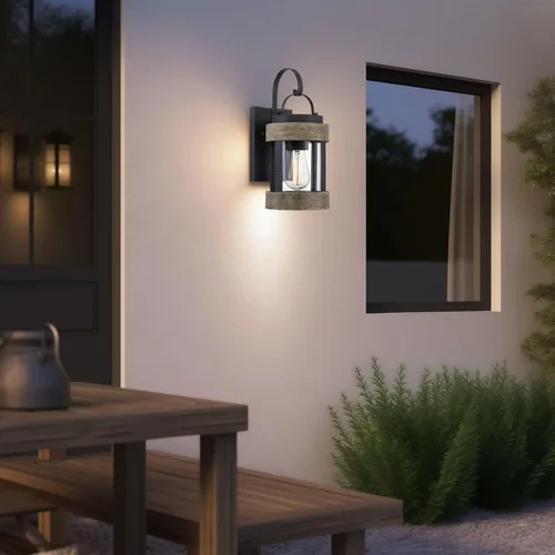 Miniatura 3 de Kira Home Rochester - Farol de pared moderno de granja para exteriores de 14 pulgadas con pantalla de vidrio transparente, aplique de pared exterior