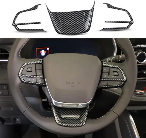 Tapacubos para volante de automóvil para Toyota Highlander 2020-2023, accesorios interiores (estilo fibra de carbono), 3 unidades