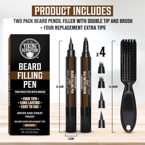Miniatura 3 de Viking Revolution Bolígrafo para Barba (Paquete de 2) - Relleno de Lápiz de Barba Marrón para Hombre Lápiz para Barba de Hombre - Kit de Bolígrafo