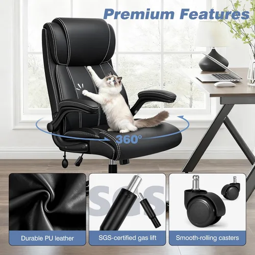 Miniatura 8 de BESTFAIR Silla de Oficina Ergonómica - Silla de Escritorio para Computadora, Sillas Ejecutivas de Cuero con Respaldo Alto, Soporte Lumbar Ajustable