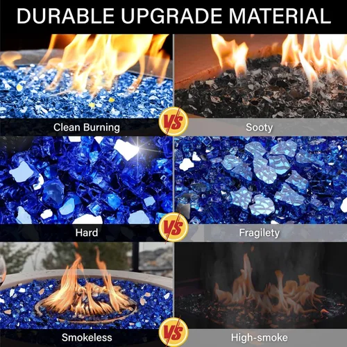 Miniatura 246 de NUPICK Vidrio de Fuego de 5 Libras, Vidrio Brillante para Fogata de 1/2 Pulgada, Roca de Vidrio Templado para Fogata para Propano o Gas Natural