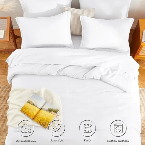 Miniatura 2 de Juego de edredón blanco queen, 7 piezas cama en una bolsa, juego ligero de ropa de cama queen, juego de 7 piezas para todas las estaciones, suave