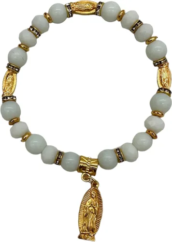 Pulsera Rosario Lady Guadalupe Blanca – Bautizo Favor/Virgen De Guadalupe/Bautizo Recuerdos de Bautizo/Quinceañera/Baby Shower – 12 PCS