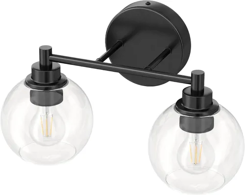 Miniatura 9 de VONLUCE Accesorios de iluminación de baño, luz de tocador de baño de 2 luces con pantallas de vidrio globo E26, luces de tocador para dormitorio