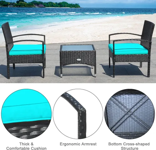 Miniatura 6 de Tangkula Juego de muebles de ratán de mimbre para patio, silla de ratán con mesa auxiliar, juegos de conversación de alta carga para patio, jardín