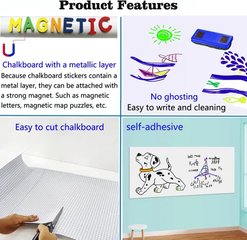 Miniatura 3 de Papel magnético de borrado en seco para pared, 50 x 18 pulgadas, adhesivo autoadhesivo para pizarra blanca con 12 marcadores magnéticos y borrador