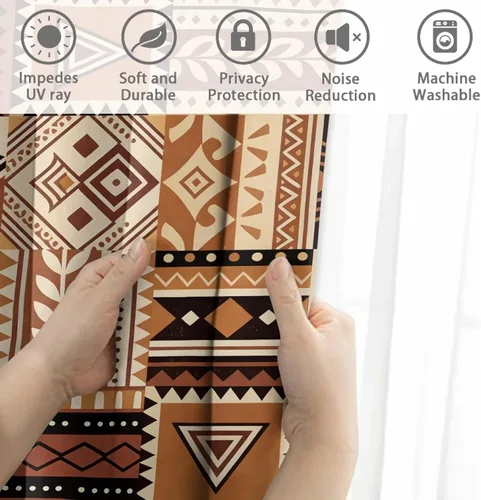 Miniatura 4 de Dreaweet African Tribal Blackout Curtains 63 Inch Long 2 Panels Set Bohemian Ethnic Geometric Grommet Top Thermal Insulated Curtains for Living Room