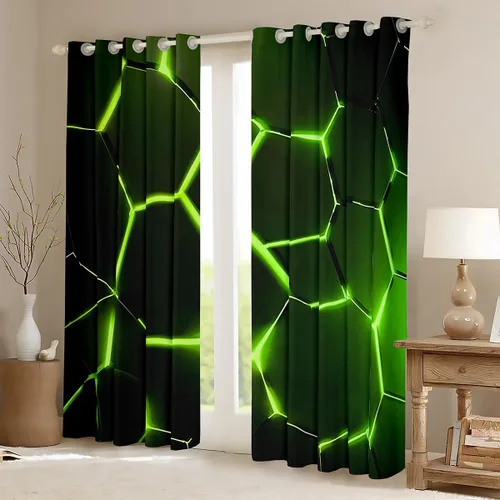 Miniatura 2 de Cortinas opacas con estampado de panal de abeja verde (30% -50%) con patrón hexagonal para ventana, cortina geométrica de colmena para dormitorio