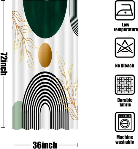 Miniatura 6 de Aipon Cortina de ducha verde de mediados de siglo para baño, cortina de ducha abstracta de estilo bohemio, de tela moderna, impermeable, para baño