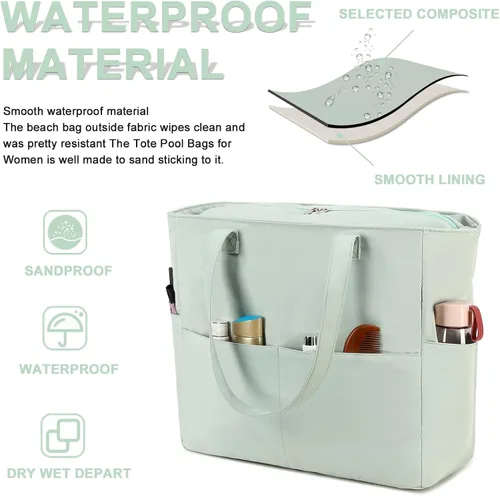 Miniatura 8 de Bluboon - Bolsa de playa impermeable para mujer, extra grande, con compartimento húmedo, para llevar de fin de semana, bolsa de piscina para viajes