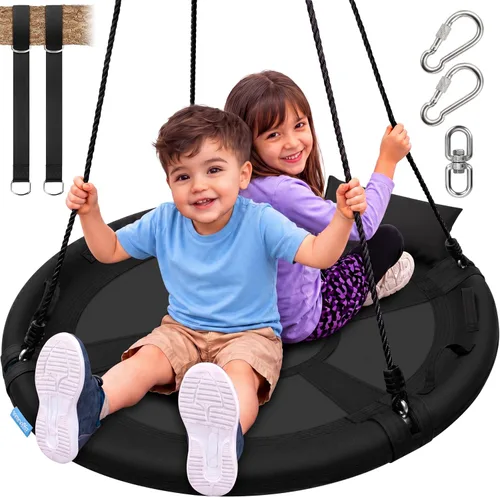 SereneLife - Columpio en forma de platillo con kit para colgar en árbol, columpio de 40" para exteriores, 2 correas ajustables de cuerda para colgar