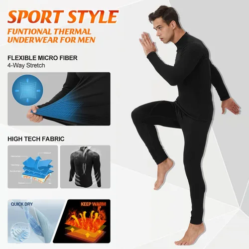 Miniatura 4 de CL convallaria 2 Pack Thermal Underwear for Men - Warm Fleece Lined Long Johns - Winter Gear Base Layer Tops & Bottoms Set