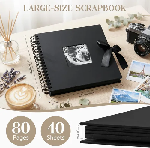 Miniatura 4 de Álbum de fotos INNOCHEER - Autoadhesivo 80 páginas negras, gran álbum de recortes para libro de visitas de boda, aniversario, viajes, recuerdos