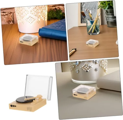 Miniatura 6 de 2 piezas de tocadiscos de vinilo en miniatura realista – 1:12 escala retro casa de muñecas tocadiscos en miniatura, mini tienda de exhibición