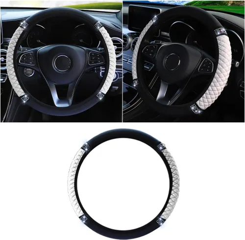 Miniatura 15 de Funda de cuero suave para volante, 15 pulgadas, con diamantes de imitación coloridos y elásticos para mujeres y niñas, accesorios de automóvil