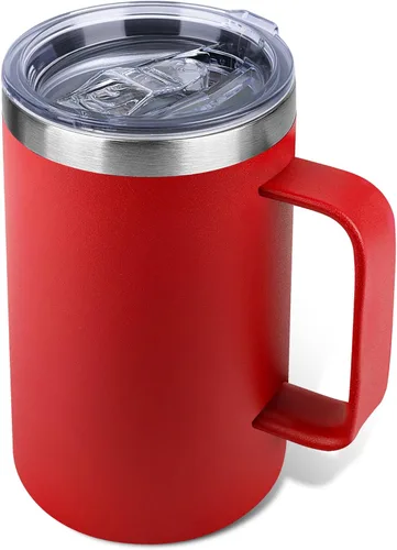 Miniatura 20 de Taza de café aislada de 22 onzas con asa y tapa a prueba de fugas, vaso de viaje de acero inoxidable de doble pared para viajes, oficina, hogar