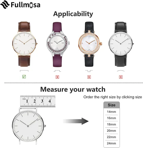 Miniatura 7 de Fullmosa Genuine Leather 14mm 16mm 18mm 19mm 20mm 22mm and 24mm Watch Bands, Quick Release Watch Band for Men and Women, Fits Samsung Galaxy Watch