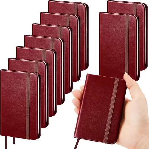 Miniatura 18 de Qeeenar Paquete de 10 cuadernos de bolsillo de cuero de tapa dura, mini diarios rayados de 4 x 2.5 pulgadas, diseño de hojas doradas, 50 hojas