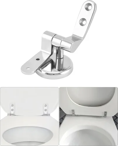 Miniatura 8 de QWORK® Bisagra para asiento de inodoro, bisagras de repuesto de acero inoxidable, 1 par con pernos y tuercas