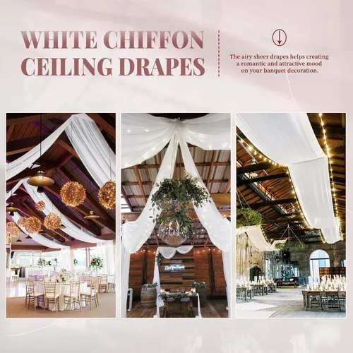 Miniatura 8 de 4 paneles de cortinas blancas para techo de boda, cortinas de techo de 5 x 10 pies, cortinas de tela transparente para arco de boda, cortinas