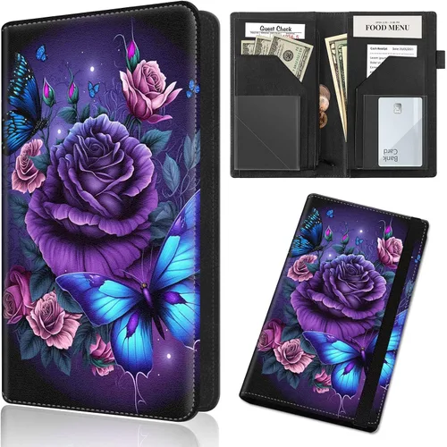 Miniatura 19 de Server Book,Waitress Book,5x9 Inch Server Books for Waitress & Waiter, Cute PU Leather Serving Book Guest Check Presenters Organizer with Zipper