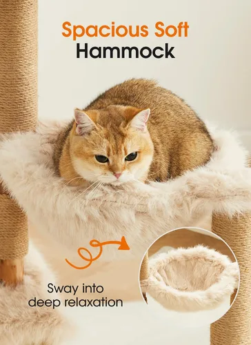 Miniatura 6 de Letkind Torre moderna para gatos de 38 pulgadas para gatos grandes de interior, perches-torre de madera maciza natural para gatos con poste rascador