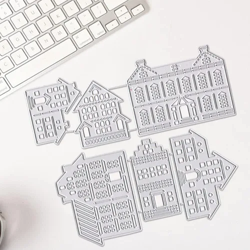 Miniatura 4 de Hying 2 troqueles de fondo de Navidad para hacer tarjetas, troqueles de corte de edificios de Navidad para álbumes de recortes, papel
